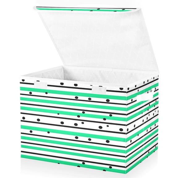 Ryvnso Stripes Polka Dots Large Lidded Foldable Storage Baskets Cubes Boxes Lids Bin for Home