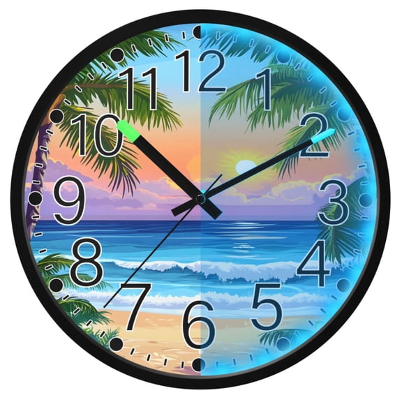 Ryvnso Summer Beach 12 Inch Night Light Wall Clock Silent Battery Operated Luminous Clocks
