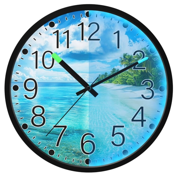 Ryvnso Summer Beach 12 Inch Night Light Wall Clock Silent Battery Operated Luminous Clocks