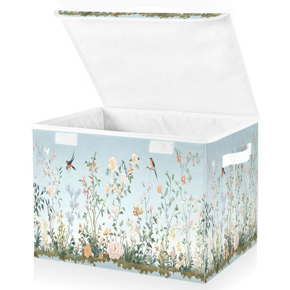 Ryvnso Summer Birds Floral Large Lidded Foldable Storage Baskets Cubes Boxes Lids Bin for Home