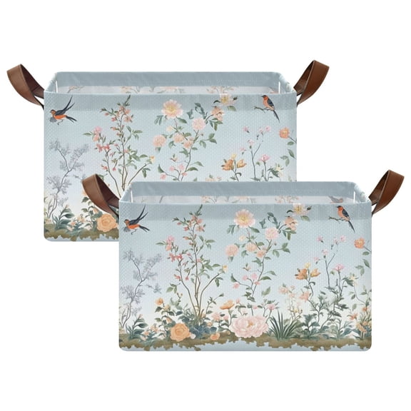 Ryvnso Summer Birds Floral Storage Bins Large Basket Foldable Cube Toys Organizer with Handles 2 PCs