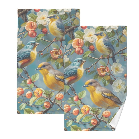Ryvnso Summer Birds Jasmine Flower Cotton Hand Towels Sets Face Towel 2 PCs Bathroom Decorative