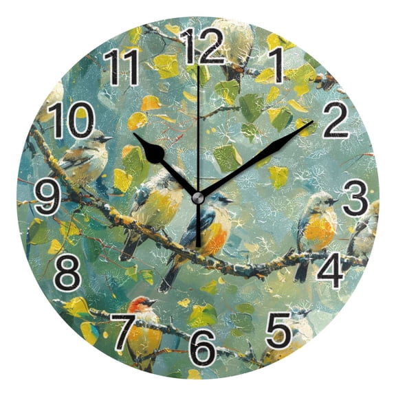 Ryvnso Summer Birds on Tree Wall Clock Non Ticking Silent Kitchen Clock Battery Operated Clocks 10 inch