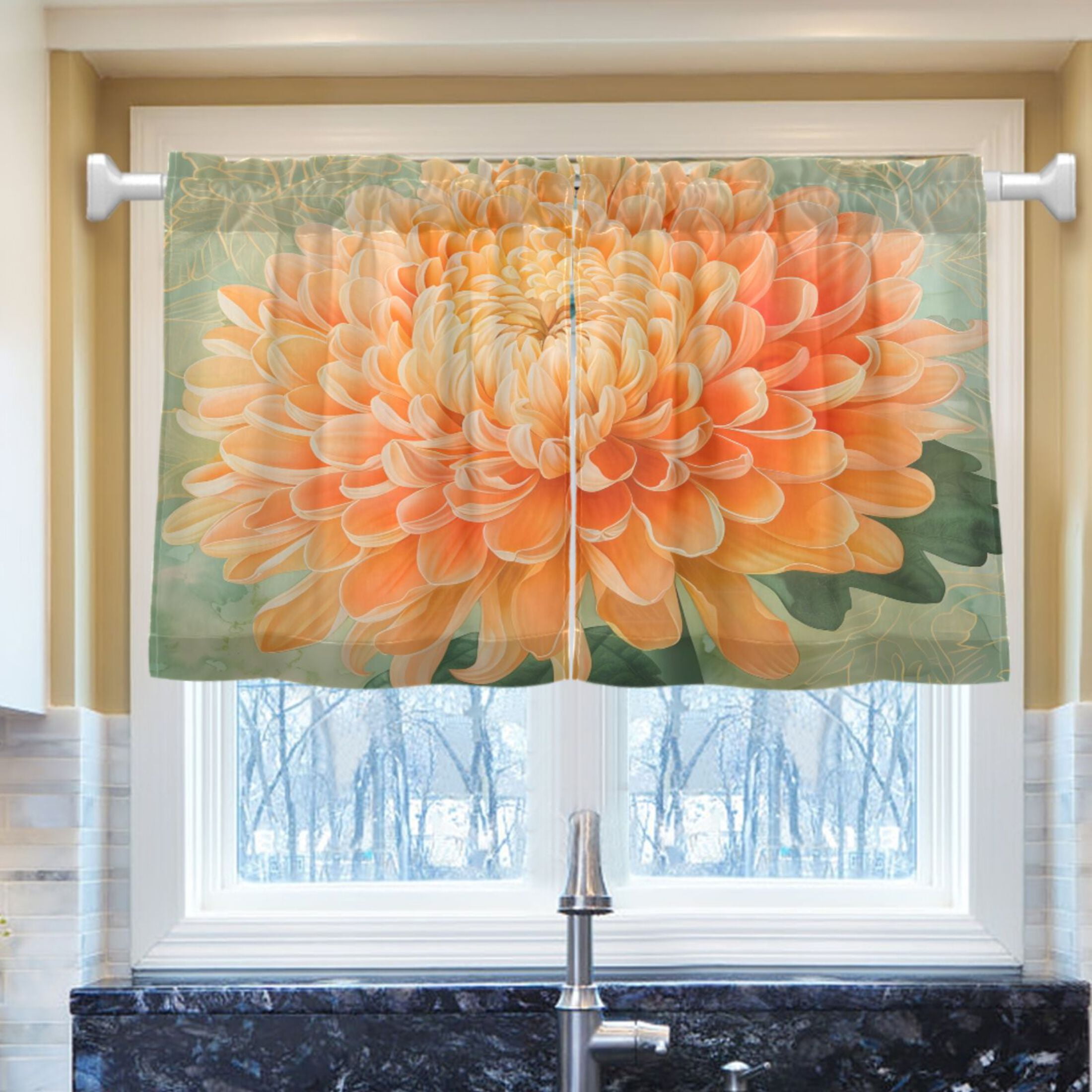 Ryvnso Summer Blooming Flower Half Curtains Sets Tier 2 Panels Short ...
