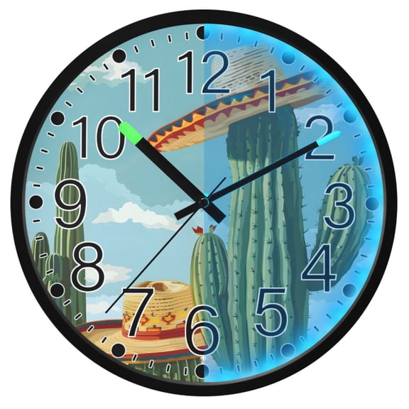Ryvnso Summer Cactus 12 Inch Night Light Wall Clock Silent Battery Operated Luminous Clocks