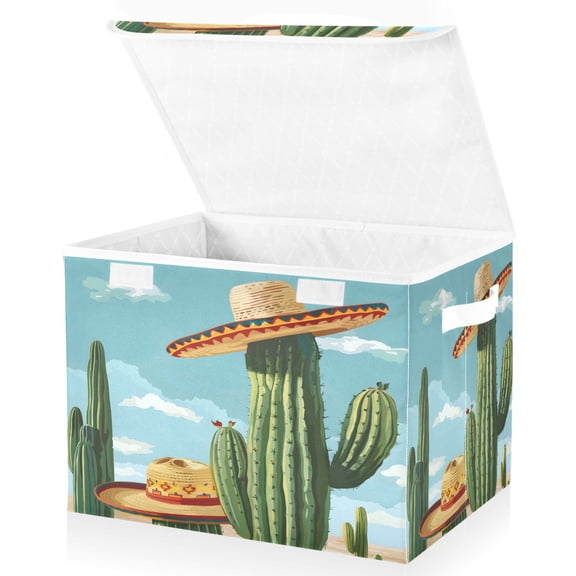 Ryvnso Summer Cactus Large Lidded Foldable Storage Baskets Cubes Boxes Lids Bin for Home