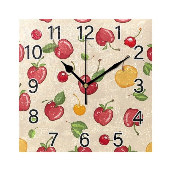 Ryvnso Summer Cherry Fruit Wall Clock Square Silent Non-Ticking Battery Operated 7.78"