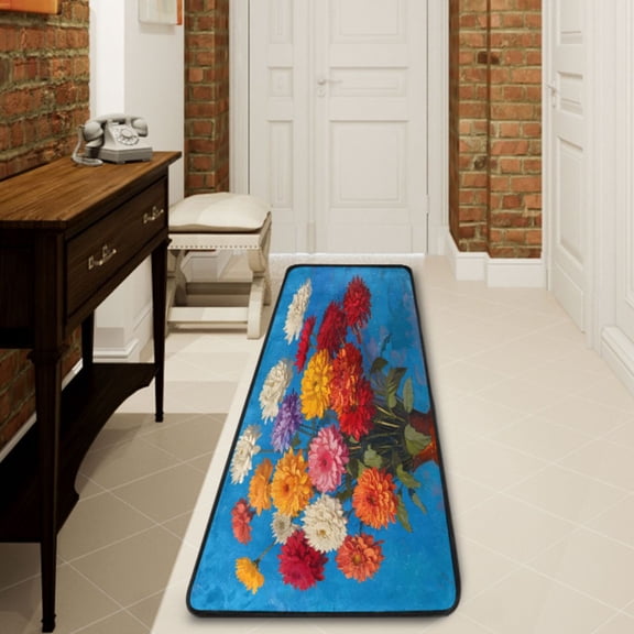Ryvnso Summer Chrysanthemums Oil Paint Hallway Runner Rugs Floor Carpet Non Slip Entryway Mat 2' x 6'