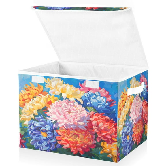 Ryvnso Summer Chrysanthemums Paint Large Lidded Foldable Storage Baskets Cubes Boxes Lids Bin for Home