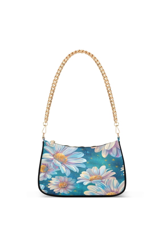 Summer Daisies Flowers Womens Chain Shoulder Bag Tote Handbags Clutch Hobo Purse with Zipper for Travel