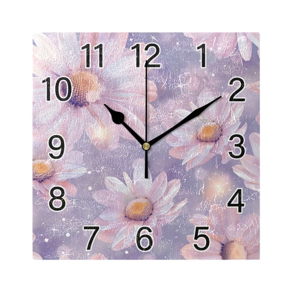 Ryvnso Summer Daisies Stars Wall Clock Square Silent Non-Ticking Battery Operated 7.78"