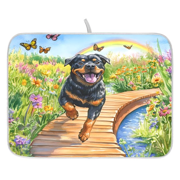 Ryvnso Summer Dog Butterfly Flower Dish Drying Mat for Kitchen Countertop 18x24 Large Dish Pad Drainer Rack Dish Sink Mats