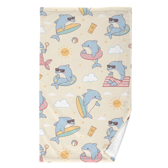 Ryvnso Summer Dolphin Pattern Cotton Hand Towel Absorbent Face Bath Towels for Beach Pool Sports
