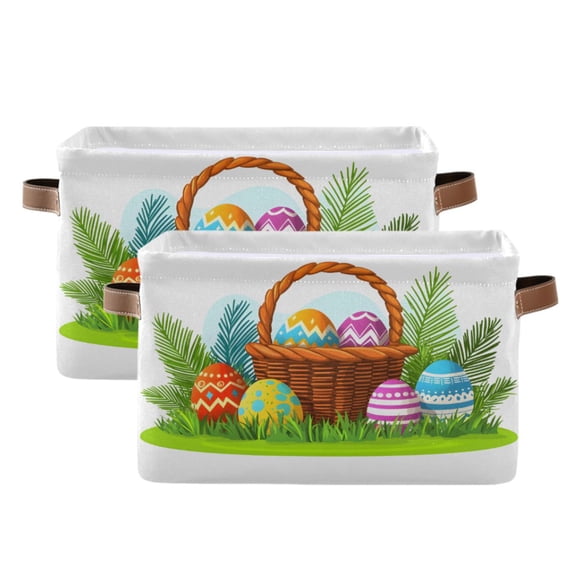 Ryvnso Summer Eggs Storage Basket Large Bin Foldable Boxes Toys Organizer 14.2x10.2x8.3in 2 PCs