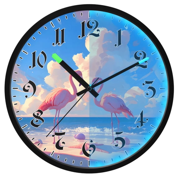 Ryvnso Summer Flamingo on Beach 12 Inch Night Light Wall Clock Luminous Silent Battery Operate Clocks
