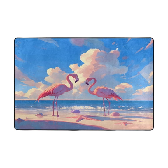 Ryvnso Summer Flamingo on Beach Area Floor Mats Large Nursery Rugs Non-Slip Carpets Doormat 36" x 24"