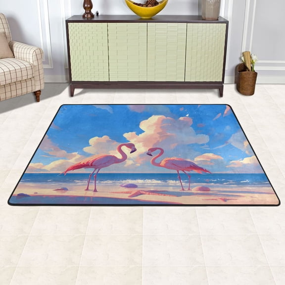 Ryvnso Summer Flamingo on Beach Area Floor Mats Large Nursery Rugs Non-Slip Carpets Doormat 72" x 48"