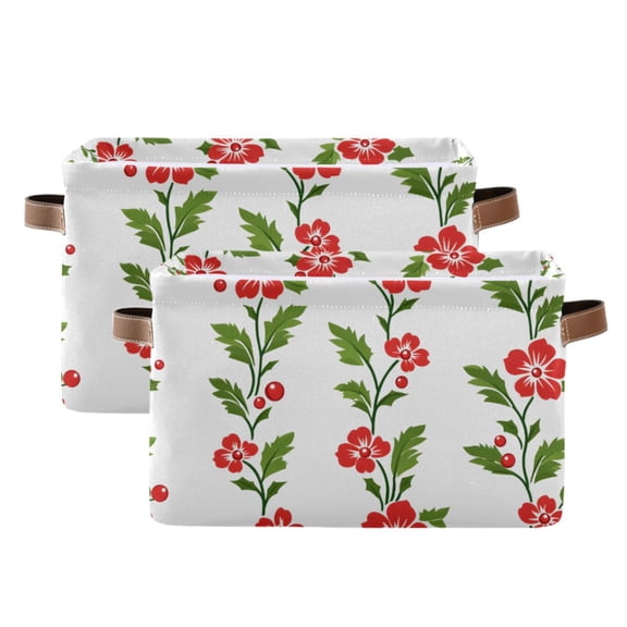 Ryvnso Summer Flower Leaves Storage Basket Large Bin Foldable Boxes Toys Organizer 14.2x10.2x8.3in 2 PCs