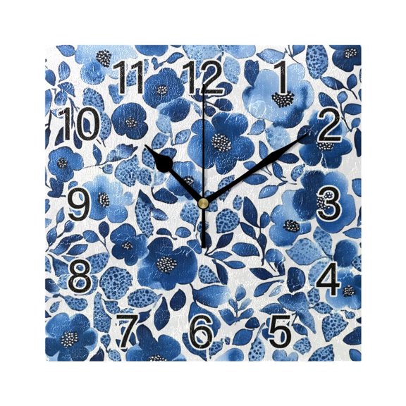 Ryvnso Summer Flowers Wall Clock Square Silent Non-Ticking Battery Operated 7.78"