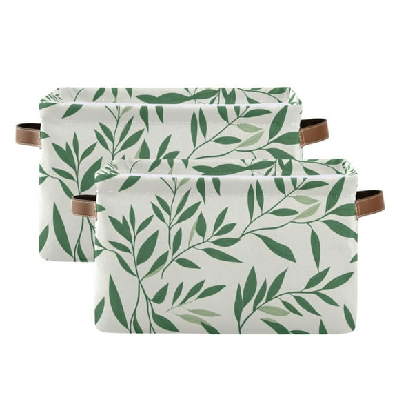 Ryvnso Summer Leaves Storage Basket Large Bin Foldable Boxes Toys Organizer 14.2x10.2x8.3in 2 PCs