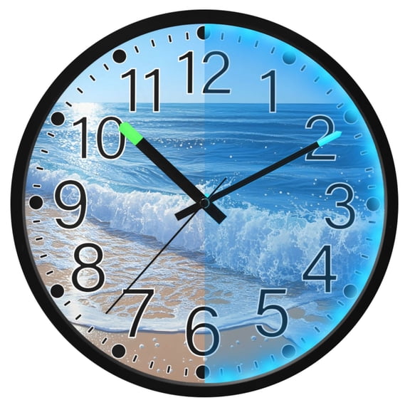 Ryvnso Summer Ocean 12 Inch Night Light Wall Clock Silent Battery Operated Luminous Clocks