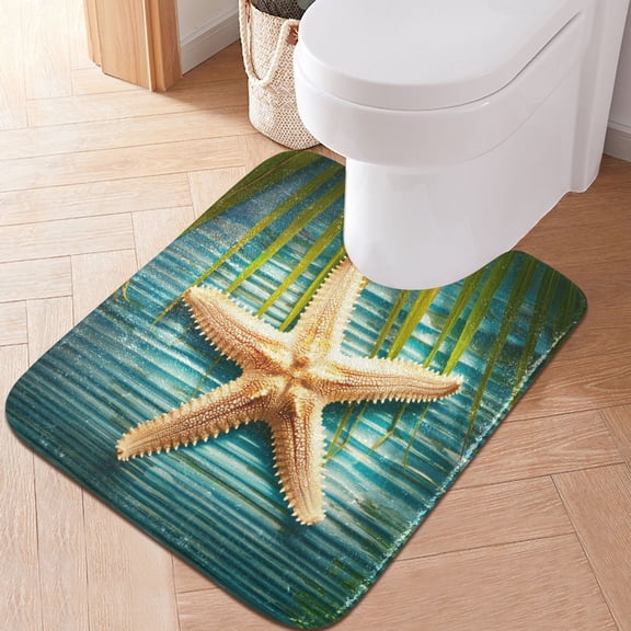Ryvnso Summer Palm Leaf Sea Star Bathroom Shaggy Rugs Toilet U Shape Mat Soft Contour Rug 20"x24"