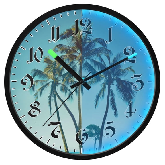 Ryvnso Summer Palm Tree 12 Inch Night Light Wall Clock Luminous Silent Battery Operate Clocks
