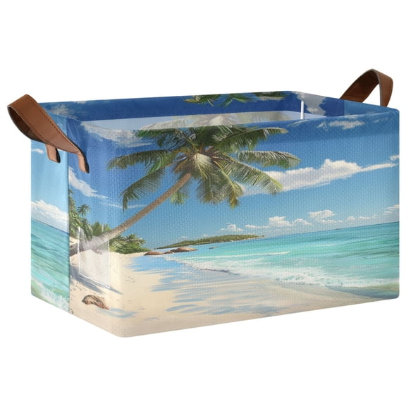 Ryvnso Summer Palm Tree Beach Storage Bins Large Basket Foldable Cube Toys Organizer with Handles 1 PC