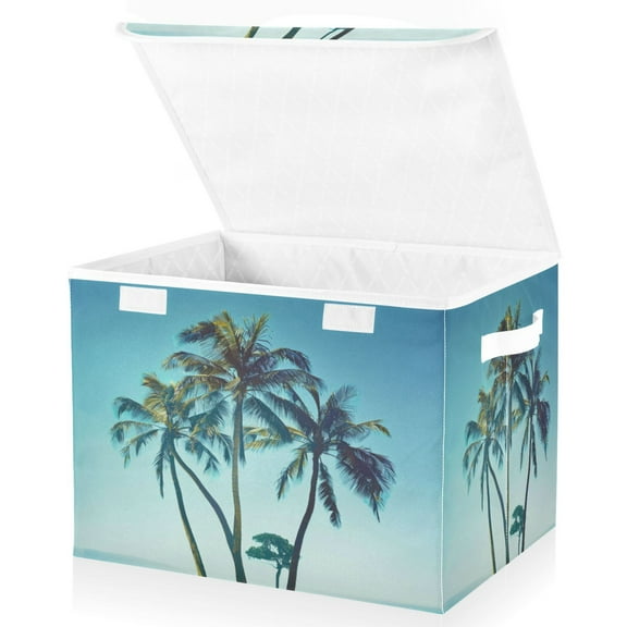Ryvnso Summer Palm Tree Large Lidded Foldable Storage Baskets Cubes Boxes Lids Bin for Home