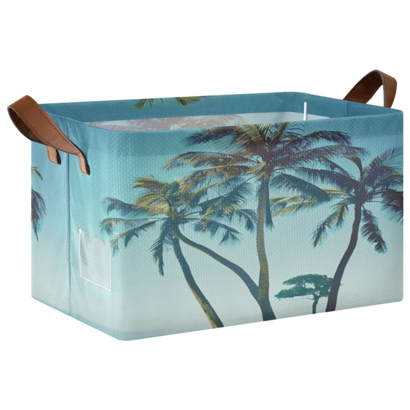 Ryvnso Summer Palm Tree Storage Bins Large Basket Foldable Cube Toys Organizer with Handles 1 PC
