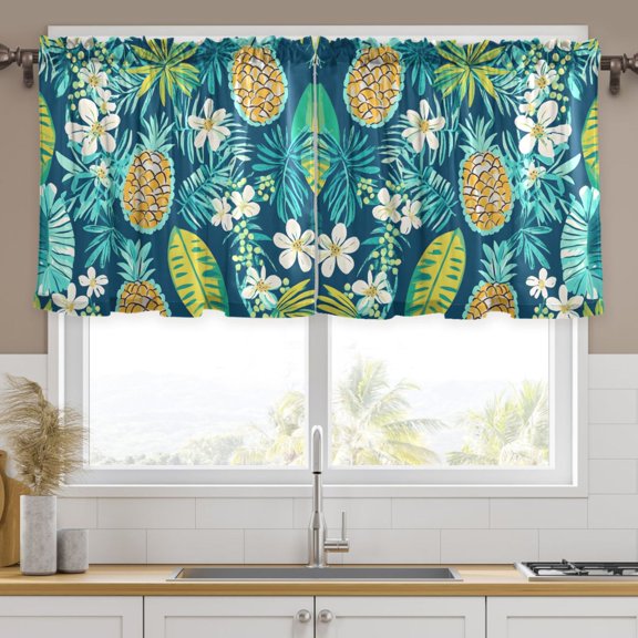 Ryvnso Summer Pineapple Curtains Sets Short Curtain Rod Pocket Half Window Cafe Farmhouse Tier 2 Panels 57"W x 24"L