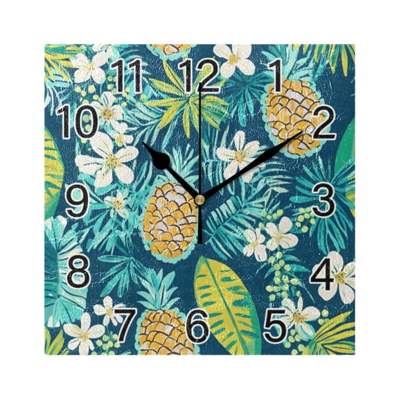 Ryvnso Summer Pineapple Wall Clock Square Silent Non-Ticking Battery Operated 7.78"