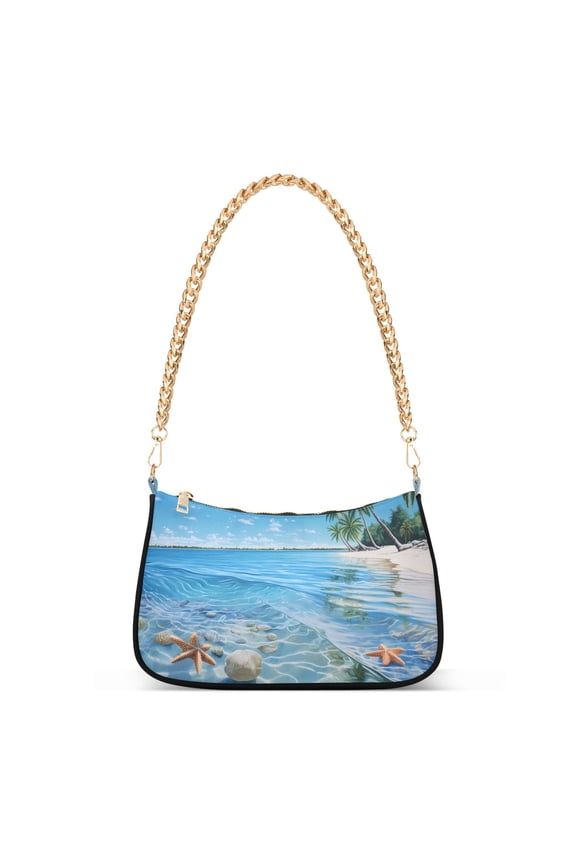 Summer Seashell in Sea Womens Chain Shoulder Bag Tote Handbags Clutch Hobo Purse with Zipper for Travel
