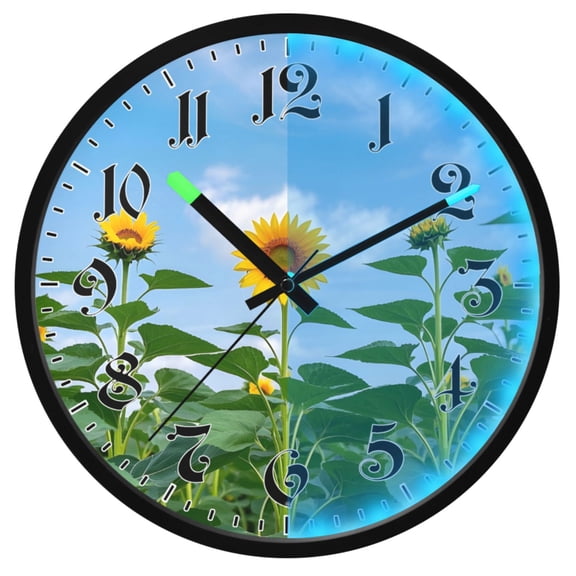 Ryvnso Summer Sunflower Field 12 Inch Night Light Wall Clock Luminous Silent Battery Operate Clocks