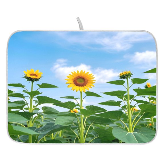 Ryvnso Summer Sunflower Field Dish Drying Mat for Kitchen Countertop 16x18 Small Dish Pad Drainer Rack Dish Sink Mats