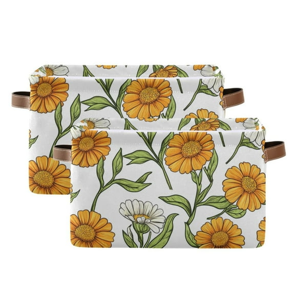 Ryvnso Summer Sunflower Storage Basket Large Bin Foldable Boxes Toys Organizer 14.2x10.2x8.3in 2 PCs