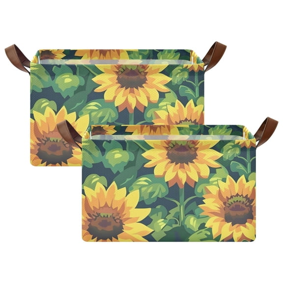 Ryvnso Summer Sunflower and Leaves Storage Bins Large Basket Foldable Cube Toys Organizer with Handles 2 PCs