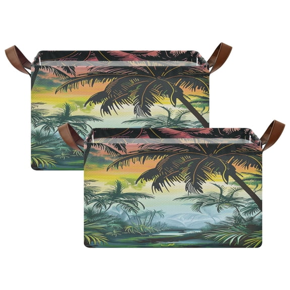Ryvnso Summer Tropical Forest Storage Bins Large Basket Foldable Cube Toys Organizer with Handles 2 PCs
