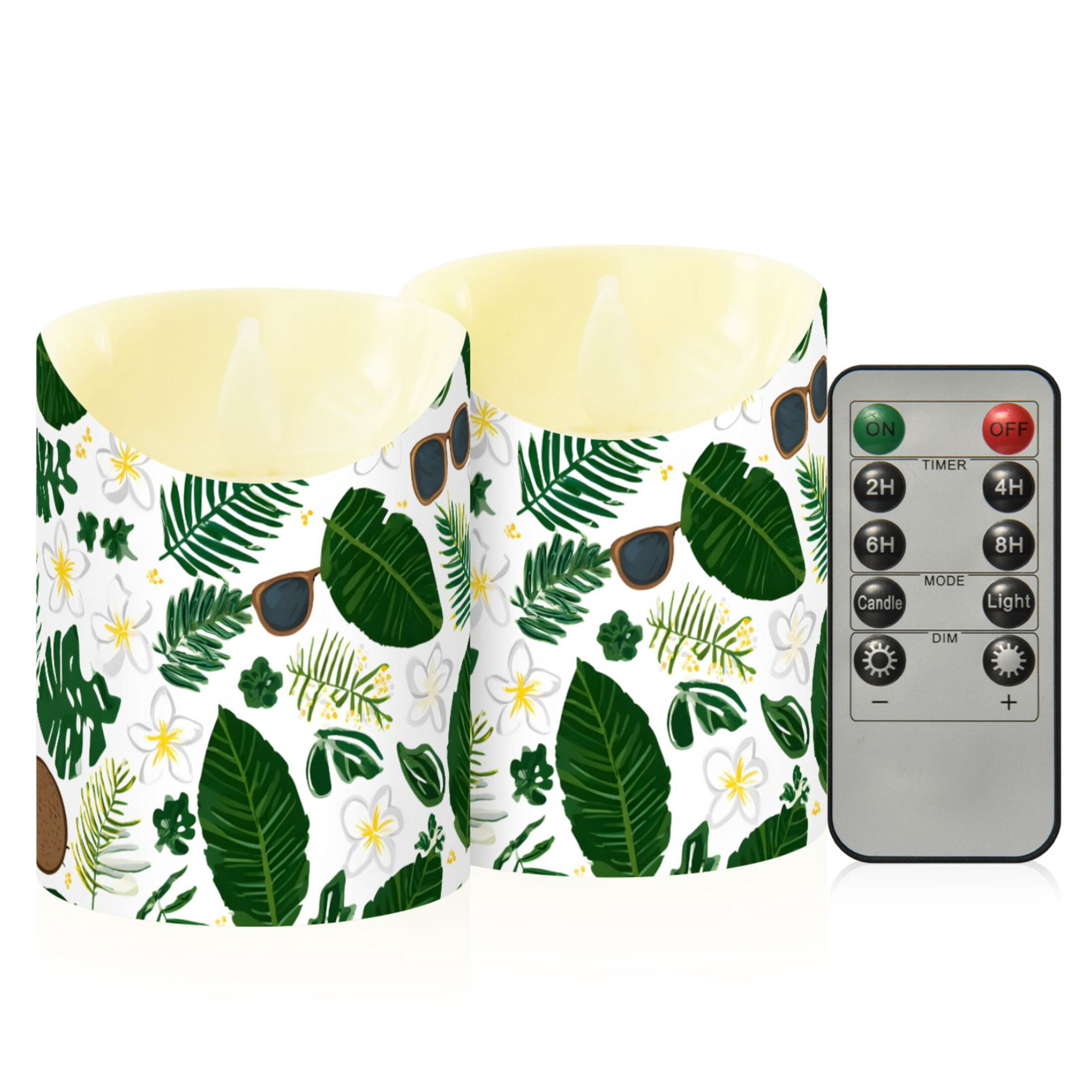 Skip Remote Operating Ryvnso Summer Tropical Leaves Plumeria Flowers 2 Pack Flameless LED ...