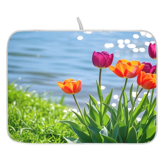 Ryvnso Summer Tulip Flower-a2 Dish Drying Mat for Kitchen Countertop 16x18 Small Dish Pad Drainer Rack Dish Sink Mats
