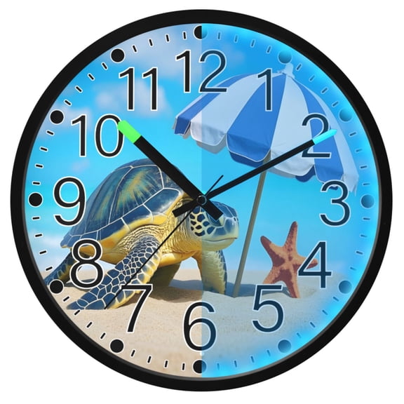 Ryvnso Summer Turtle Starfish 12 Inch Night Light Wall Clock Silent Battery Operated Luminous Clocks