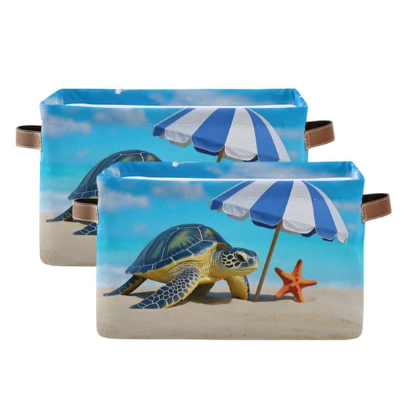 Ryvnso Summer Turtle Starfish Storage Basket Large Bin Foldable Boxes Toys Organizer 14.2x10.2x8.3in 2 PCs