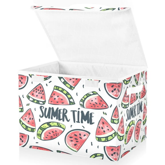 Ryvnso Summer Wshibori Waves Blue White Line Art Drawing Beautiful Textileith Watermelon Large Lidded Foldable Storage Baskets Cubes Boxes Lids Bin for Home