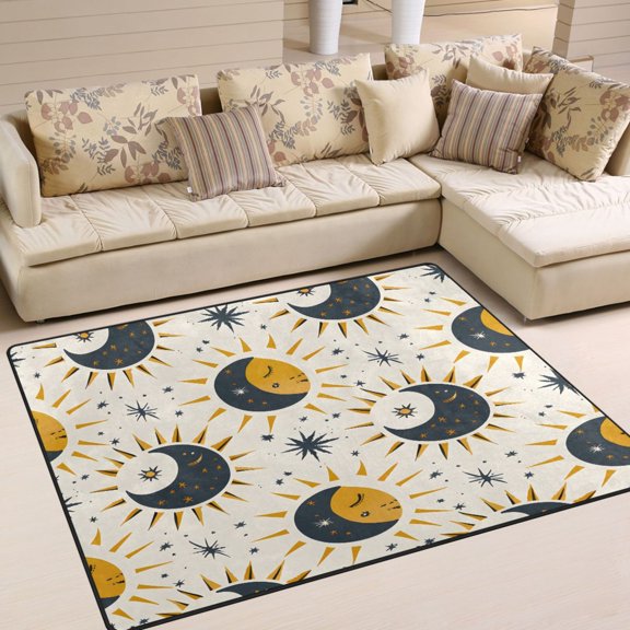 Ryvnso Sun Moon and Stars Area Floor Rugs Soft Non-Slip Large Mats Nursery Carpets 63" x 48"