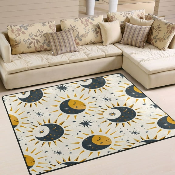 Ryvnso Sun Moon and Stars Area Floor Rugs Soft Non-Slip Large Mats Nursery Carpets 80" x 58"