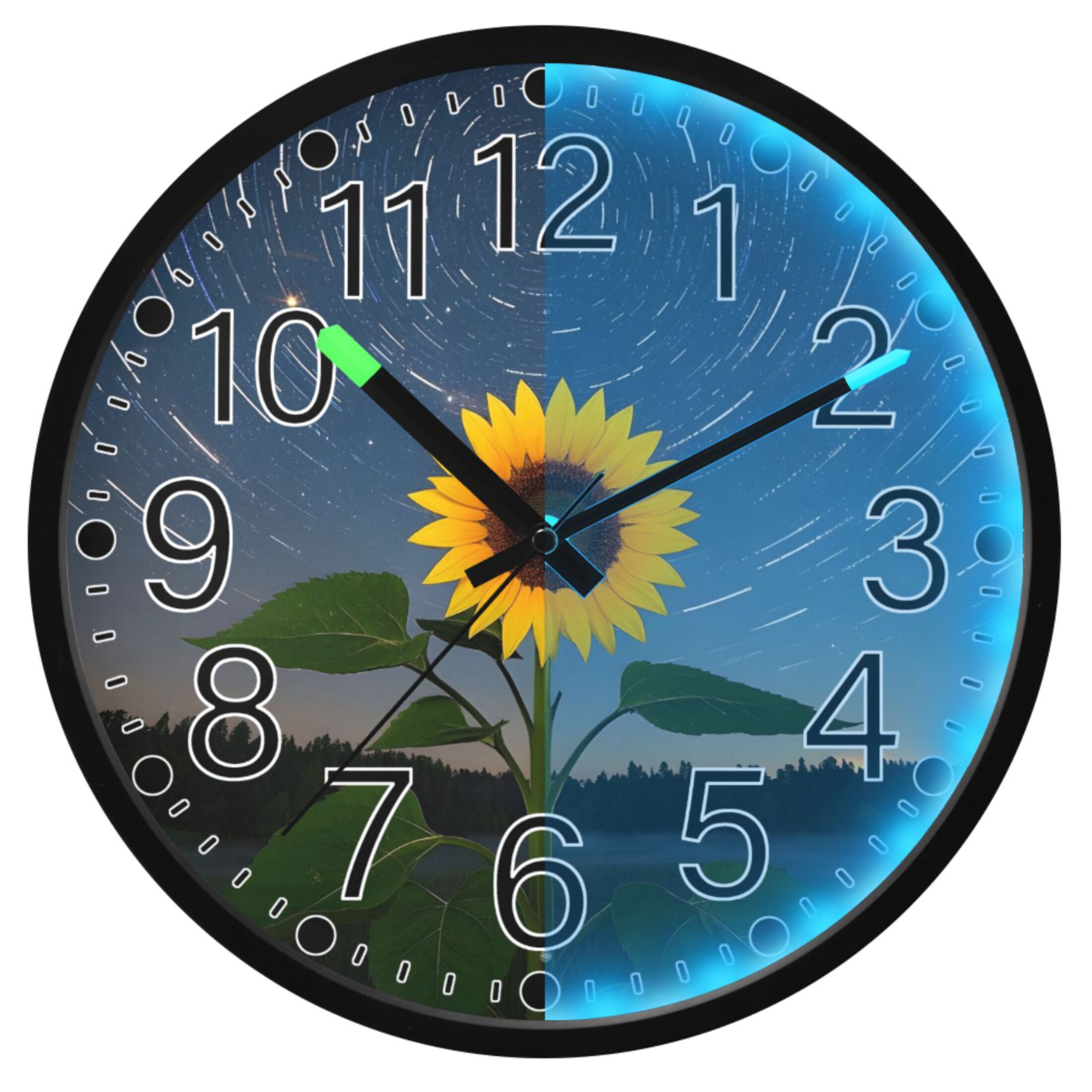 Ryvnso Sunflower 12 Inch Night Light Wall Clock Silent Battery Operated ...