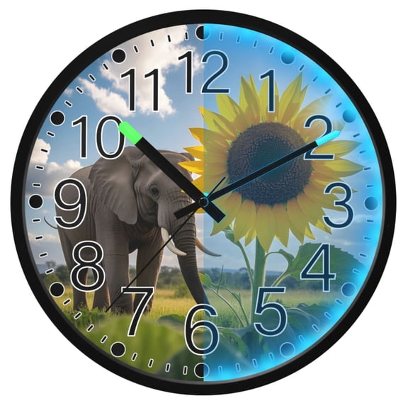 Ryvnso Sunflower Elephant 12 Inch Night Light Wall Clock Silent Battery Operated Luminous Clocks