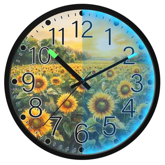 Ryvnso Sunflower Field 12 Inch Night Light Wall Clock Silent Battery Operated Luminous Clocks