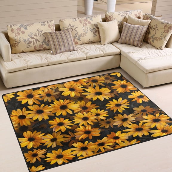 Ryvnso Sunflower Flowers Area Floor Rugs Soft Non-Slip Large Mats Nursery Carpets 63" x 48"