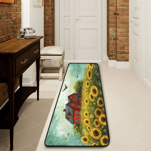 Ryvnso Sunflower Landscape Hallway Runner Rugs Floor Carpet Non Slip Entryway Mat 2' x 6'